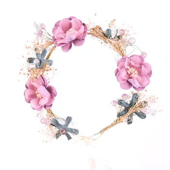 Elegantiškas Krištolinis Kalnų Krištolas Perlinė Violetinės Gėlės Kaspinai Moterų Nuotakos Vestuvių Tiara Plaukų Aksesuarų, Crown Hairwear Papuošalai
