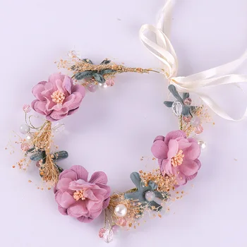 Elegantiškas Krištolinis Kalnų Krištolas Perlinė Violetinės Gėlės Kaspinai Moterų Nuotakos Vestuvių Tiara Plaukų Aksesuarų, Crown Hairwear Papuošalai