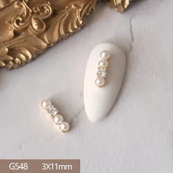 10vnt/daug 3D Aukso Juostelės Laivapriekio Lydinio Nagų Dailės Cirkonis Perlas Metalo Manikiūro Nagai Accesorios Reikmenys 