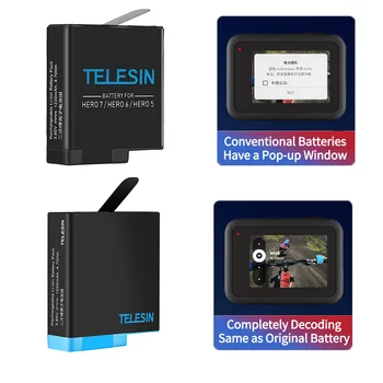 TELESIN 2 PACK Baterija 3 Lizdai Įkroviklio Rinkinys TF Card Reader Saugojimo Įkrovimo Langelį Gopro Hero 8 7 6 5 Juoda Fotoaparato Priedai