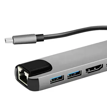 USB-C Hub Nešiojamų Multi-port 6-in-1 Tipo C Adapteris su 4K HDMI suderinamus RJ45 Ethernet Lan Nintendo Jungiklis