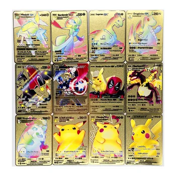 Pokemon Naujas Charizard Pikachu GX MEGA Aukso Metalo Kortelės Super Žaidimas Kolekcija Anime Korteles, Žaislus Vaikams Kalėdų Dovana