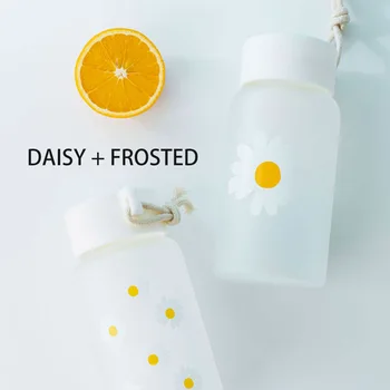 500ml Mažas Daisy Skaidraus Plastiko Vandens Butelių BPA Free Kūrybos Matinio Vandens Butelis Su Nešiojamų Virvę Kelionės Arbatos Puodelio