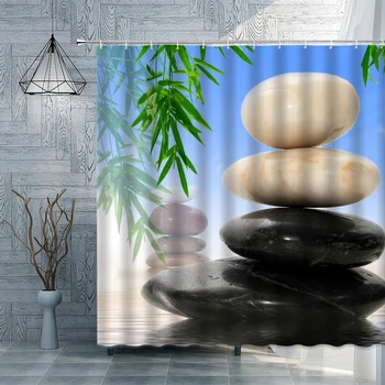 Žaliųjų Augalų Bambuko Zen Stone Dušo Užuolaidos Atogrąžų Gamtos kraštovaizdžio, Vonios Užuolaidos Vandeniui Namų Puošybai Vonios Dekoras