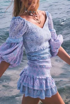 2021 Vasaros Rudens Atostogų Ilgomis Rankovėmis Kratinys Gėlių Moters Suknelė, Paplūdimio Pašaukimas Ponios Mini Suknelė