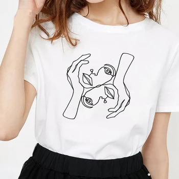 Vasaros trumpomis Rankovėmis Minimalistinio Abstrakčiai Veido Spausdinti Lady T-shirts Top Marškinėliai Moteriški Vyriški Grafinis Moterų Tee Marškinėliai