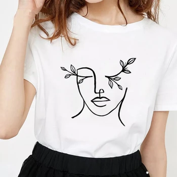 Vasaros trumpomis Rankovėmis Minimalistinio Abstrakčiai Veido Spausdinti Lady T-shirts Top Marškinėliai Moteriški Vyriški Grafinis Moterų Tee Marškinėliai