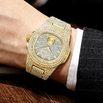 Plieno Lediniame Iš Watch Vyrų Diamond Hip-Hop Vyrai Laikrodžiai Top Brand Prabanga Aukso Žmogus Laikrodis Reloj Hombre Relogio Montre Homme Zegarek
