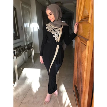 Eid Ramadanas Siuvinėjimo Appliques Zawalcowany Maxi Suknelė Abaja Moterų Mados Priekiniai Ritininės Musulmonų Šalis Suknelė Islamo Dubajus Turkija