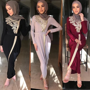 Eid Ramadanas Siuvinėjimo Appliques Zawalcowany Maxi Suknelė Abaja Moterų Mados Priekiniai Ritininės Musulmonų Šalis Suknelė Islamo Dubajus Turkija