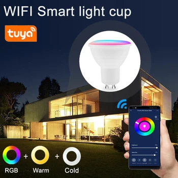 Tuya Wifi Smart Gu10 LED Lemputė, Prožektorius 5W RGB+CW Lempos Smart Gyvenimo APP 