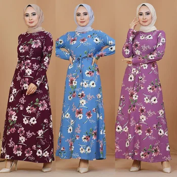 Moterų Apdaras Hijab Dubajus Turkija Abaja Suknelės Gėlių Elegantiškas Ilgomis Rankovėmis Vakarą Caftan Plius Dydis Musulman Femme Maroko Naujas 2021