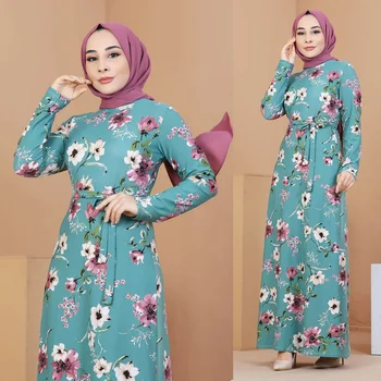 Moterų Apdaras Hijab Dubajus Turkija Abaja Suknelės Gėlių Elegantiškas Ilgomis Rankovėmis Vakarą Caftan Plius Dydis Musulman Femme Maroko Naujas 2021