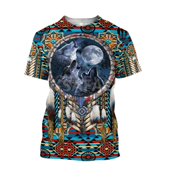 Vasaros Vyrų Mados marškinėliai Gimtoji Indijos Vilko Kaukolė 3D Visi Per Atspausdintas T marškinėliai, Unisex Harajuku Atsitiktinis marškinėliai Tee Viršūnės-1