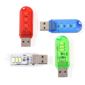 LED USB Naktį Šviesos Nešiojamų U Disko Lempos 3LEDs 0,5 W Skaitymo Lempos, Spalvinga Knyga, Mini Žibintai DC5V Energijos Banko Varomas Kempingas Lemputė
