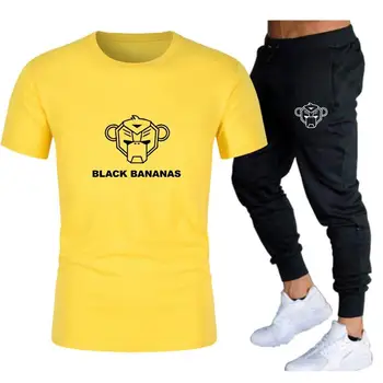 Juoda Bananų Vyrų Tracksuit vyriški T-shirt + vyriški Šortai Dviejų dalių Komplektas Dviračiu, Bėgiojimas Trumpas Rankovės Vyrų Rinkiniai, Laisvalaikio Kostiumas