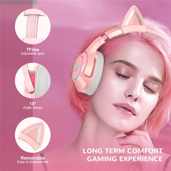 ONIKUMA K9 Žaidimų Ausinės casque Cute Girl Pink Cat Ear Stereo Ausines su Mic & LED Šviesos Nešiojamas Kompiuteris Gamer