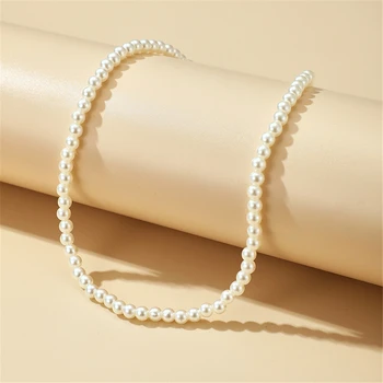 Elegantiška Baltos Spalvos Imitacija, Perlų Choker Karoliai Apvalios Perlas Vestuvių Karoliai Moterų Žavesio Bižuterijos