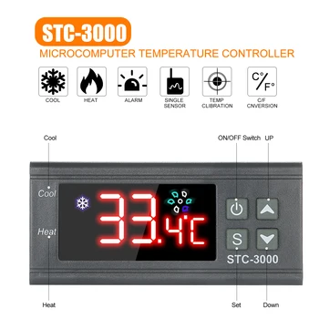 STC-3000 Mikrokompiuteris Temperatūros Reguliatorius 110-220V, Skaitmeninis Thermoregulator Su NTC Zondas Kietas Šilumos Jutiklis Thermoregulator
