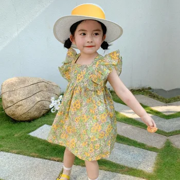 2-7 metų mergaitė drabužius vasaros suknelė mados saldus gėlių sielovados princesė suknelės su plaukioja rankovėmis aukštos kokybės vaikas gi