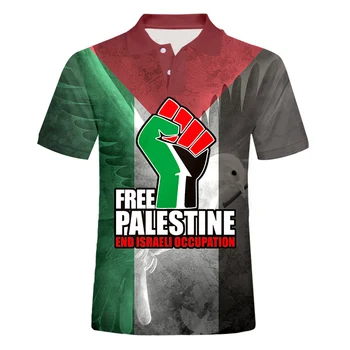 UJWI Palestinos Vėliava Polo trumpomis Rankovėmis 3D Atspausdintas Polo Marškinėliai Unikaliai Suprojektuoti Logotipas Laisvi Vyrų Vasaros Drabužių Armijos Pergalės 5XL