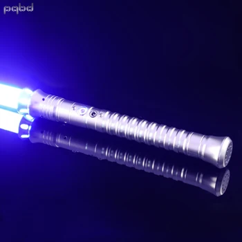 Pqbd RGB Lightsaber Sidabro spalvos Metalo Rankenos Cosplay Lightstick su 3 Rinkiniai Soundfonts Kardas Žaislas LED Vaikams Dovanos