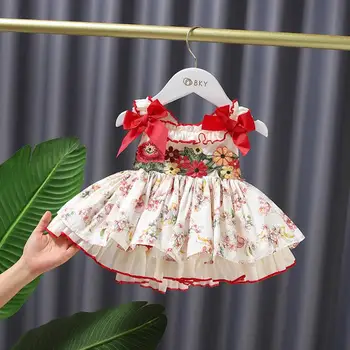 Miayii Kūdikių Drabužiai Ispanijos Derliaus Lolita Kamuolys Suknelė Lankas Spausdinti Rankovių Gimtadienio Velykų Princesė Suknelės Mergina A430