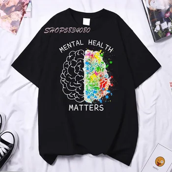 Psichikos Sveikatos Sąmoningumo T-shirt Smegenų Saulėgrąžų Spausdinti Marškinėlius Juokinga Moterų Terapeutas Grafinis Tees Viršūnes Dropshipping Goth Marškinėliai