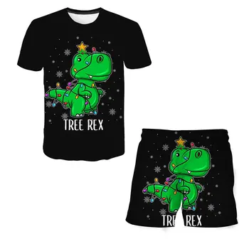 Žalia Dino Vaikų Drabužių Rinkiniai Berniukų marškinėliai Tiktų Vasaros Marškinėliai Topai Trumpą 3D Dinozaurai Trumpas rankovės Atsitiktinis Bėgiojimas Kostiumas