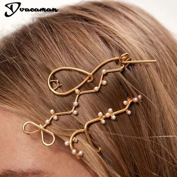 Dvacaman ZA Moterų Vintage Perlai, Aukso Metalo Nereguliarus Trijų Moterų plaukų segtukai Merginos Plaukų Įrašą, Papuošalai, Dovanos, Metalo Linijos Paprastumas