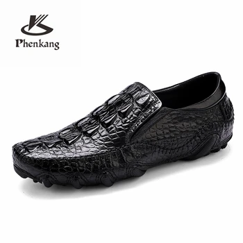 Phenkang Vyrų Oda Vasarą Aligatorius Tekstūros Slip-On Laisvalaikio Bateliai Vyrų loafer Mens Kavos Vyrų Mokasīni, Vairavimo Batai