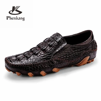 Phenkang Vyrų Oda Vasarą Aligatorius Tekstūros Slip-On Laisvalaikio Bateliai Vyrų loafer Mens Kavos Vyrų Mokasīni, Vairavimo Batai