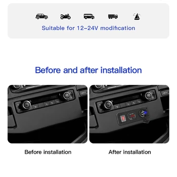 12V 24V Dual QC3.0 USB Automobilių Greito Įkroviklio Lizdas Skydelyje LED Voltmeter ON Off Jungiklis