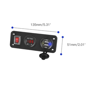 12V 24V Dual QC3.0 USB Automobilių Greito Įkroviklio Lizdas Skydelyje LED Voltmeter ON Off Jungiklis