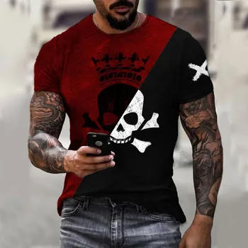 Vyriški laisvalaikio apvalios kaklo trumpomis rankovėmis mados piratų totem asmenybės spausdinimo plonas medvilnės megztinis vyriški t-shirt viršų