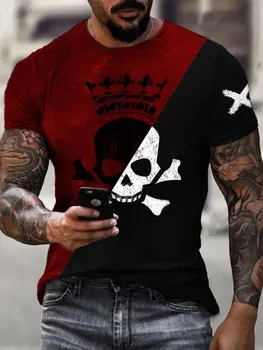Vyriški laisvalaikio apvalios kaklo trumpomis rankovėmis mados piratų totem asmenybės spausdinimo plonas medvilnės megztinis vyriški t-shirt viršų