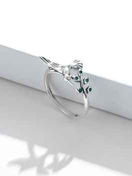 ZEMIOR Autentiški 925 Sterling Silver Bird & Pavasarį Medžių Lapai Atidaryti Aukščio, Žiedai, Moterų Dalyvavimas Fine Jewelry Karšto Pardavimo