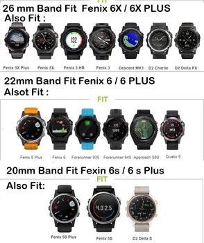 26 22 20MM Watchband Dirželis Garmin Fenix 5X 5 5S 5X Plius 6 6S 6X Pro Smart Žiūrėti Greitas Spaudai Silikono Easyfit Riešo Dirželis