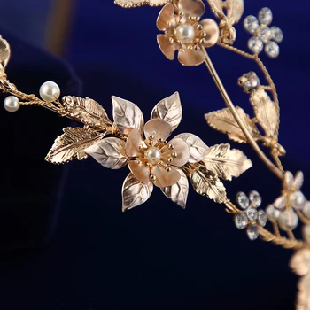 Europos Rankų Darbo Gėlių Aukso Vestuvinius Rožančiai Kaspinai Kristalų Nuotakos Vainiko Headpieces Vestuvių Hiar Priedų