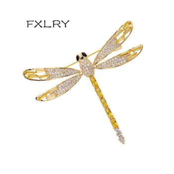 FXLRY Karšto Pardavimui Naujas Prabangus kūrybos supjaustyti kubinis cirkonis micro asfaltuotas dragonfly sages moterims pin papuošalai aksesuaras
