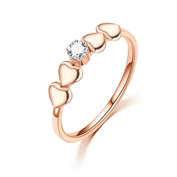 GC-102 Persikas širdies formos titano plieno cirkonis žiedas moterų nerūdijančio plieno pora žiedas 