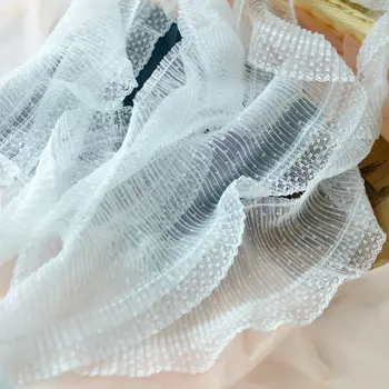 10CM Pločio Tiulio Baltas Juodas Akių Išsiuvinėti Taškų Ruožas Juostelės 3D Plisuotos Elastinga Nėrinių Apdaila Suknelė Drabužių, Užuolaidų Siuvimo DIY