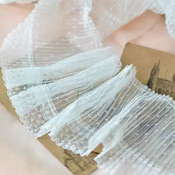 10CM Pločio Tiulio Baltas Juodas Akių Išsiuvinėti Taškų Ruožas Juostelės 3D Plisuotos Elastinga Nėrinių Apdaila Suknelė Drabužių, Užuolaidų Siuvimo DIY