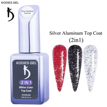 15ML Diamond Shine Top Coat Nr. Nuvalykite Sidabro Aliuminio Nagų Blizgučiai Gelis Nagų lakas Gruntas Pusiau Nuolatinis UV/LED Gellak Dribsnių Geliai