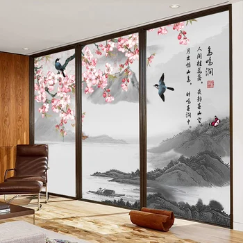 Pritaikyti Kinų stiliaus stiklo lipdukas skaidrus nepermatomas stumdomas duris, stumdomas duris, kambarį, studijų anti-peep matinė plėvelės