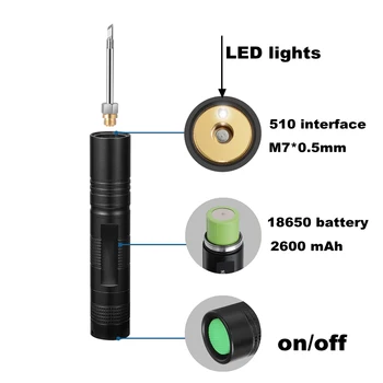 Naujas 510 sąsaja baterija lituoklio elektros USB belaidžio lituoklio 18650 baterija su LED šviesa