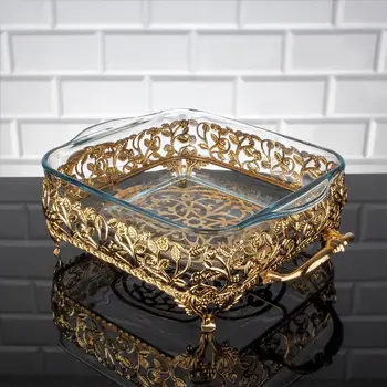 Stiklo Tarnauja Dėklas Homedecor Prabangos Paslaugų Plokštė Patiekalas Rose Dizainas su laikikliais Aukso, Sidabro Aikštėje arabų Rytietiški, Rytų
