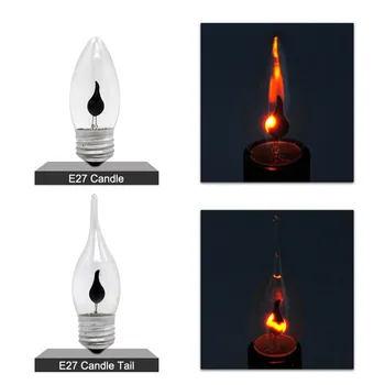 6PCS/10VNT Edison LED Žvakių Lemputė E14 E27 LED Liepsnos Poveikis Lempa 3W AC220V Namų Dekoro Apšvietimo Ampulä-Žvakių Lemputės
