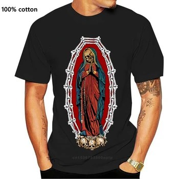 Spausdinti Santa Muerte T-Shirt Vyrams Saint Mirties Goth Meksikos Mirties Muertos Motina Kaukolė Medvilnės Marškinėliai trumpomis Rankovėmis Marškinėliai