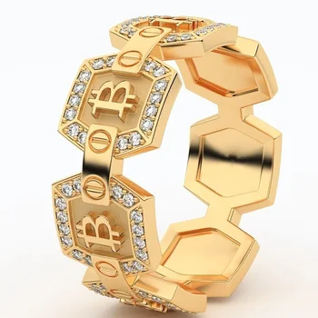 Kūrybinės Naujų Mados Bitcoin Metalo Žiedas Inkrustacijos Kubinių Zirconia Papuošalai Vestuvės Juvelyrika Jubiliejų Dovana
